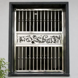 Decorative stainless steel window grill with laser cut floral design for modern residential and commercial security applications