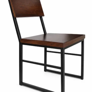Industrial wooden chair with black metal frame for restaurants, cafeterias, hostels, and commercial seating use