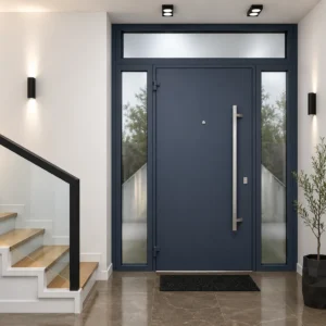 Modern steel main entrance door with side glass panels for residential homes villas and commercial buildings