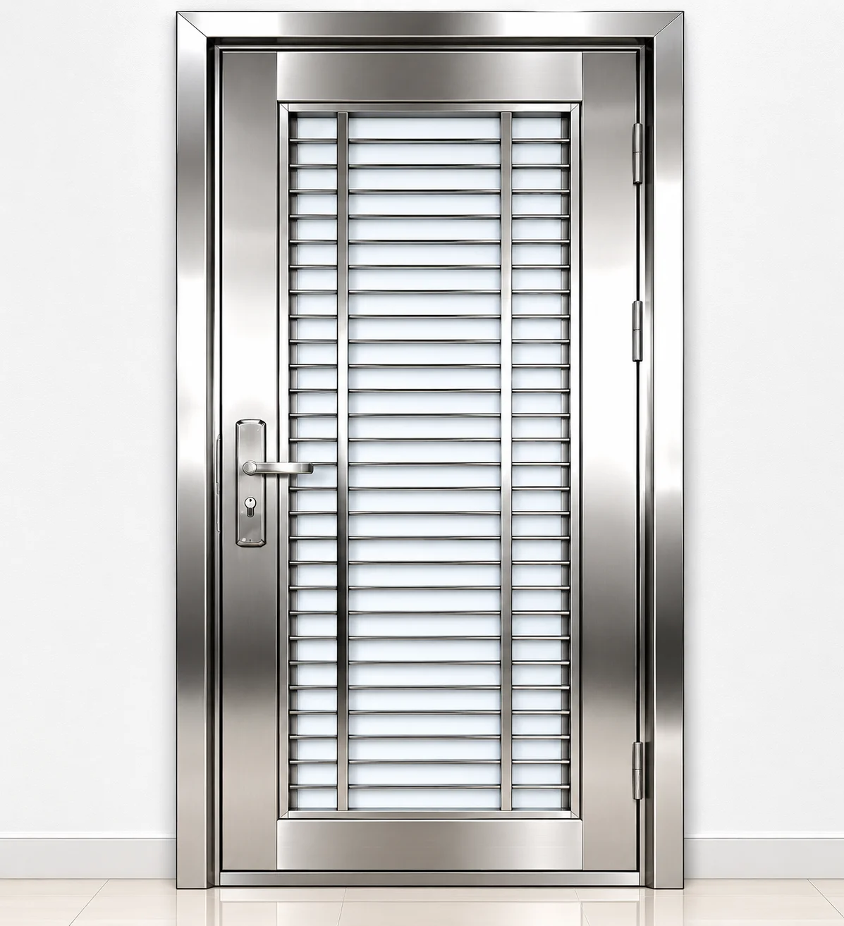 Stainless steel ventilated security door with horizontal grill design for residential and commercial entrance security