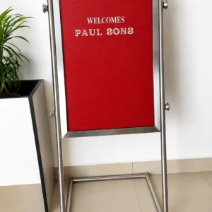 Stainless steel welcome sign stand for hotels offices reception areas and commercial display applications