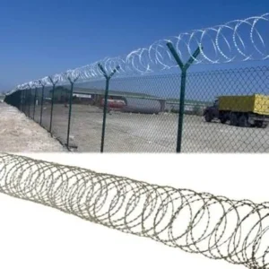 Galvanized concertina razor wire for high security perimeter fencing industrial facilities and restricted areas